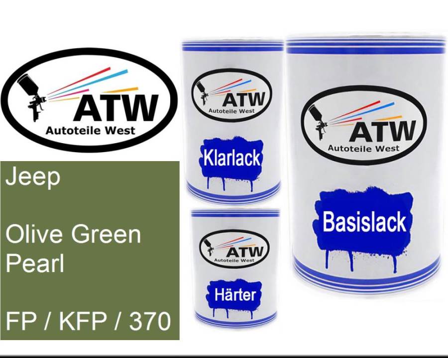 Jeep, Olive Green Pearl, FP / KFP / 370: 500ml Lackdose + 500ml Klarlack + 250ml Härter - Set, von ATW Autoteile West.